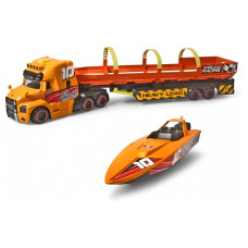 Dickie Toys rotaļu komplekts Mack kravas auto ar laivu uz piekabes, gaismas un skaņas, 41 cm