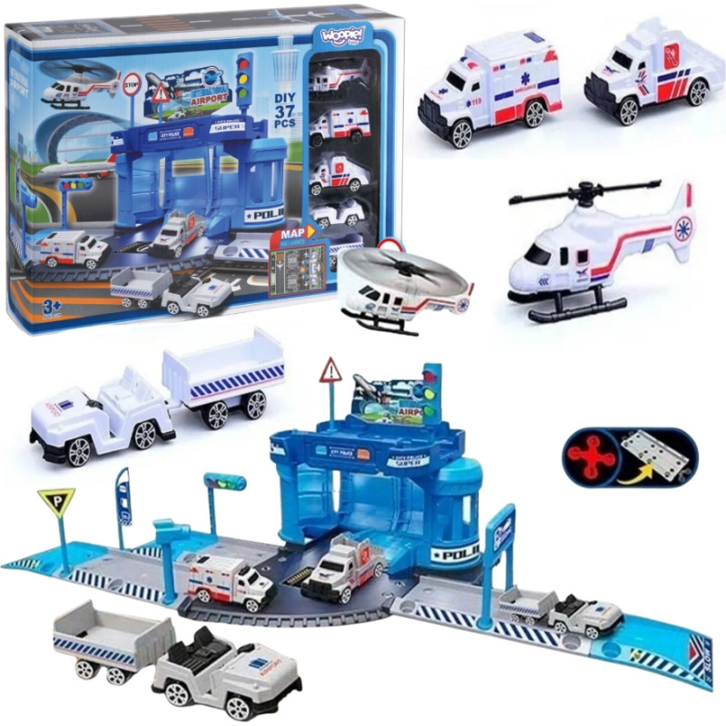 Woopie Zestaw Tematyczny Posterunek Policji na Lotnisku z Autami i Helikopterem 37el.