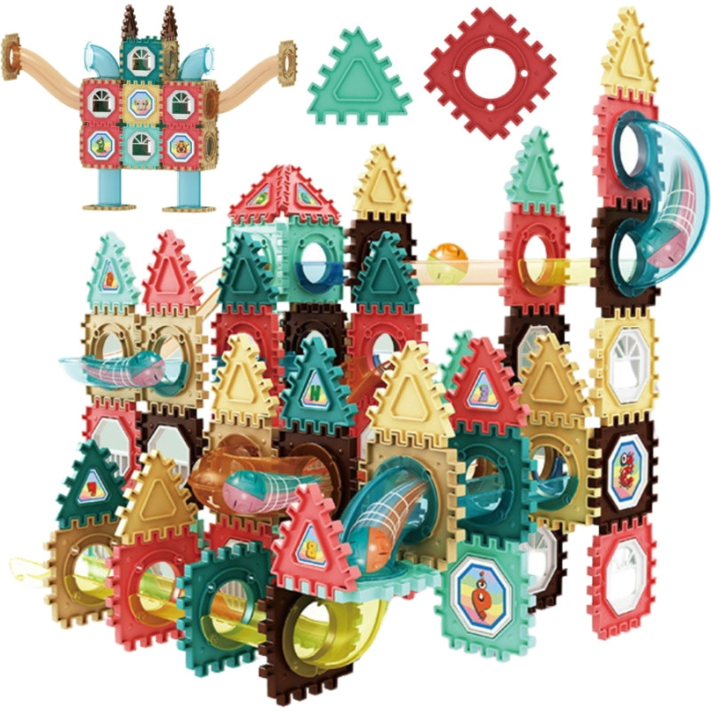 Woopie Klocki Konstrukcyjne 3D Zestaw Edukacyjny Tor Kulkowy Kulodrom Wafle 128el.