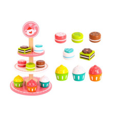 Tooky Toy Wooden Cupcakes on a cake stand 9 pcs.