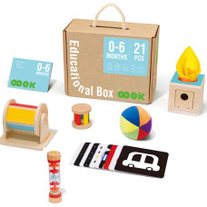 Tooky Toy Izglītojoša kaste Kontrastējošas kārtis Grabulīšu bungu bumba 6in1 no dzimšanas līdz 6 mēnešiem