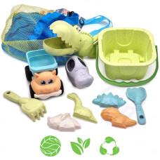 Woopie GREEN Sand Set with Bucket and Shovel Crocodile in a Backpack 10 pcs. BIODEGRADABLE ORGANIC MATERIAL