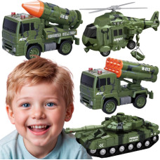 Woopie Zestaw Pojazdów Wojskowych z Wyrzutnią Czołg Helikopter 4SZT Skala 1:20