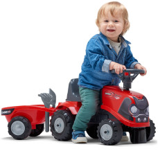 Falk Baby Case IH Ride-On sarkans traktors ar piekabi un piederumiem. uz 12 mēnešiem