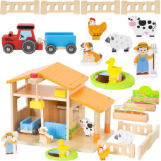 Viga Toys VIGA Koka saimniecības zemnieku māja ar dārzu un traktoru 21 gab