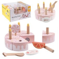 Classic World Wooden Birthday Cake for Cutting Candles Fruit 16 pcs.