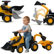Falk Ride-on JCB Tractor with Trailer, Rake and Shovel, Silent Wheels, 1-3 Years