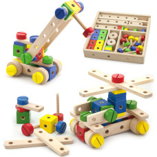 Viga Toys Koka konstrukcijas komplekts no 53 elementiem Montessori kastē