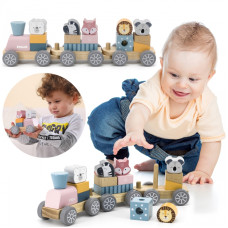 Viga Toys Viga Wooden Train ar vagoniem un dzīvniekiem, lai vilktu PolarB Montessori
