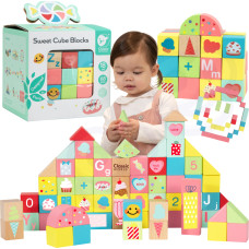 Classic World Wooden Blocks Confectionery Puzzle Learning Counting and Letters 68 pcs.