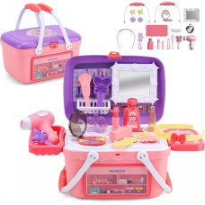Woopie Dressing table for girls 2in1 Beauty Salon Portable in Basket 26 pcs