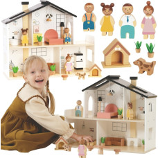 Tooky Toy Wooden Dollhouse with Accessories and Family 20 pcs.