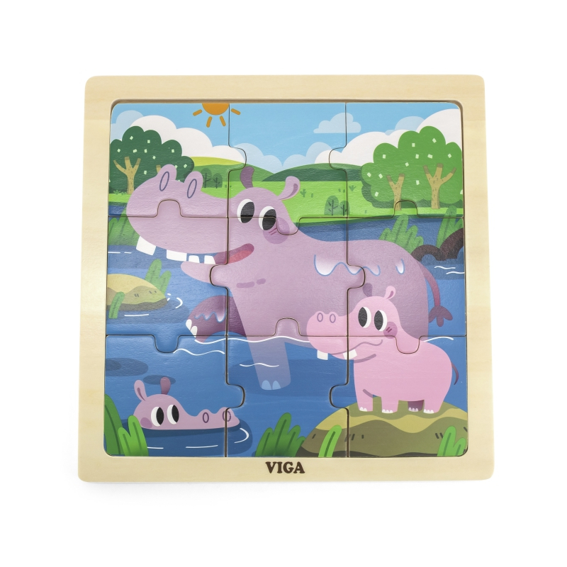 Viga Toys VIGA Handy Wooden Puzzle Hippos 9 pieces