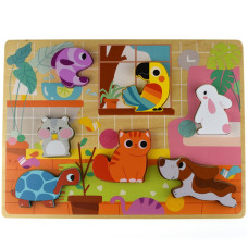 Tooky Toy Wooden Puzzle Montessori Animals House Match Shapes