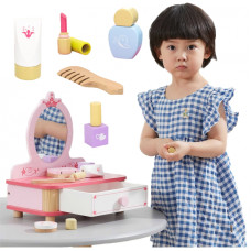 Viga Toys Viga Pink Wooden Makeup Dressing Table with Mirror + Accessories