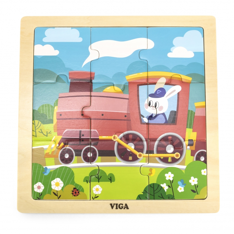 Viga Toys VIGA Handy Wooden Puzzle Train Train 9 gab