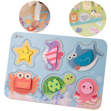 Classic World Puzzle Blocks Puzzle for Children Sea Animals Match Learning Shapes Colors 6 pcs.