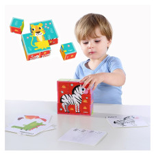 Tooky Toy Montessori puzzle Blocks Cubes Cubes Puzzle Dzīvnieki + raksti