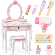 Viga Toys VIGA Большой деревянный туалетный столик белого и розового цвета с зеркалом и стулом