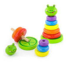 Viga Toys Izglītojoša koka rotaļlieta Viga piramīda, kurā mācās krāsas varde