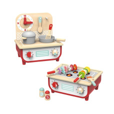 Tooky Toy Children's Kitchen with Grill 2 in 1 + Kitchen Accessories