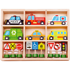 Tooky Toy Set of Wooden Vehicles and Road Signs
