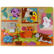 Tooky Toy Wooden Puzzle Montessori Animals House Match Shapes