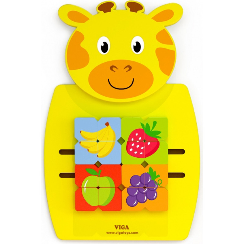 Viga Toys Koka žirafes sensorā manipulācijas dēlis