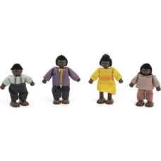 Viga Toys Набор деревянных кукол ВИГА, Тканевая одежда, 4 шт, Темнокожие