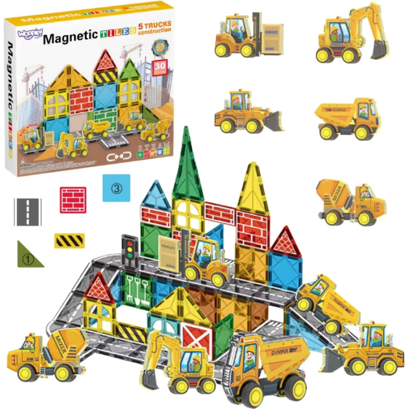 Woopie Zestaw Klocków Magnetycznych z Pojazdami Budowlanymi