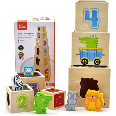Viga Toys VIGA Koka piramīdas Puzzle Blocks Šķirotājs Montessori