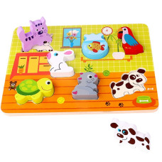 Tooky Toy Thick Puzzle Animals Match Shapes