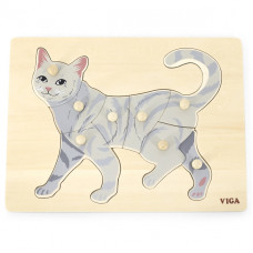 Viga Toys VIGA koka puzle Montessori kaķis ar tapām