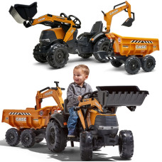 Falk Оранжевый трактор-экскаватор Case IH с прицепом с ковшом для моделей от 3 лет и старше