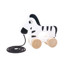 Tooky Toy Wooden Zebra for Pulling and Pushing on a Rope