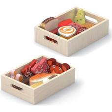 Viga Toys VIGA Drewniany Zestaw Artykułów Spożywczych w Skrzynkach Śniadanie Ryby Mięso Nabiał