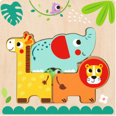 Tooky Toy Koka Montessori Puzle Daudzslāņu dēlis Meža dzīvnieki 7 gab.