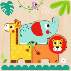 Tooky Toy Wooden Montessori Puzzle Multi-layer Board Forest Animals 7 pcs.