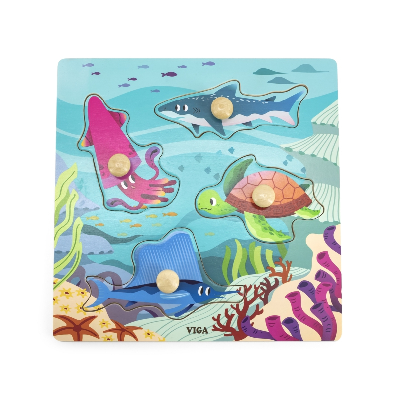 Viga Toys VIGA koka puzle ar tapām, jūras un ūdens dzīvniekiem