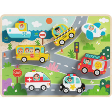 Tooky Toy Wooden Montessori Puzzle Vehicles Cars Plane Ship City Match Shapes