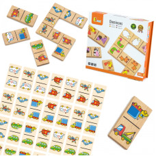 Viga Toys VIGA izglītojošs koka domino spēļu komplekts, transportlīdzekļi, 28 gabali, lai apgāztu Montesori