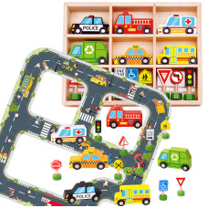 Tooky Toy Ceļu lielceļu mīkla + transportlīdzekļi, automašīnas, ceļa zīmes