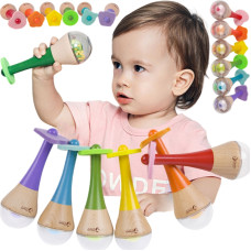 Classic World Rattle 2in1 Wooden Instrument Rainbow Maracas 1 pc.