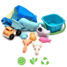 Woopie GREEN Sand Bucket Set with Fish Spatula 9 pcs. BIODEGRADABLE ORGANIC MATERIAL