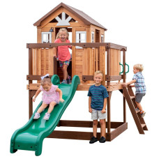 Backyard Discovery Echo Heights Wooden Playground Slide Playhouse Kitchen Backyard