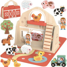 Tooky Toy Koka saliekamā ferma čemodānā ar dzīvniekiem