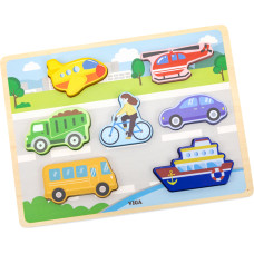 Viga Toys VIGA Wooden Puzzle Montessori 2in1 Puzzle Figures Vehicles