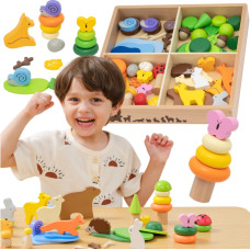 Viga Toys VIGA Drewniane Klocki Kolorowe Leśne Opowieści Pudełko 58el.