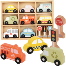 Tooky Toy Koka transportlīdzekļu un ceļa zīmju komplekts kastē