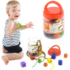 Viga Toys Viga A set of colorful wooden beads for stringing in a jar